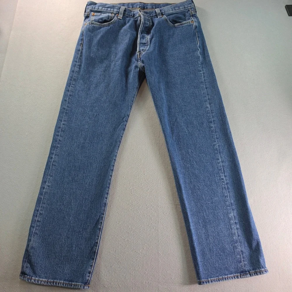 Levis 501 Original Fit Mens Blue Denim Straight Leg Button Fly Jeans 34x30